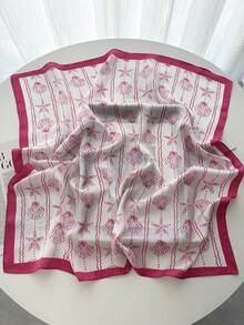 1件/包 春夏海洋印花女款方巾頭巾髮帶 時尚多功能小領巾 適合日常使用 - 粉色 - 查看 4