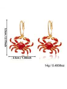 Pendientes con colgante de cangrejo exagerado estilo festivo - Diseño creativo para pendientes inspirados en la playa - Rojo - Ver 4