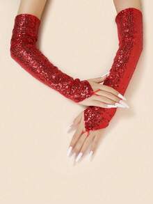 1 Pair Women's Summer New Fashion Stage Performance Sequin Reflective Long Fingerless Hooked Gloves Costume Performance Gloves - Multicolor - View 10