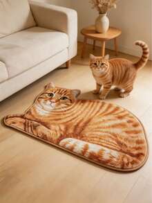 1pc Orange Kitten Floor Mat, Living Room Carpet, Rug, Living Room Area Rug, Small Area Rug, Mat, Home Decor, Large Living Room Carpet, Round Carpet, Living Room Home Decor, Room Decor, Washable Carpet, Graduation Season Gift - Orange Cat - View 3