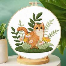 2 Styles Cute Daisy Cat Handmade Embroidery DIY Material Kit, Beginner-Friendly Healing Craft Decor - Multicolor - View 6
