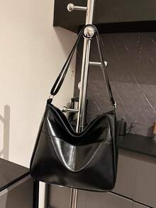 Fashionable High-End Solid Color Crossbody Bag, Minimalist Versatile, Adjustable Shoulder Strap Shoulder/Crossbody Bag - Black - View 6