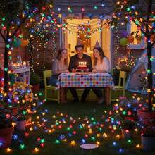 Luces de Hada de Flor de Cerezo Multicolor Alimentadas por Energía Solar, 20/50/100 piezas Luces de Cadena de Flores LED, 8 Modos de Parpadeo Ajustables, Decoración Impermeable para Interior/Exterior Patio Jardín, Regalo Perfecto para Boda Día de San Valentín Día de la Madre Navidad - Luces coloridas de flores de cerezo - Ver 3