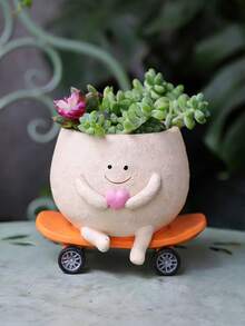 Cute Resin Smiling Face Succulent Plant Pot - Indoor Outdoor Greenhouse Shelf Desktop Decor Small Plant Pot Charming Home Garden Decor Pot - C - View 12