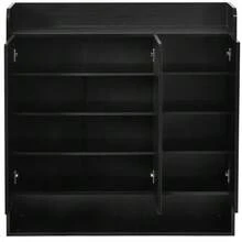 Black Shoe Cabinet With Vertical Stripes, Entryway Shoe Cabinet With Full-Length Mirror, Large Capacity Multi-Tier Shoe Rack - 黑色 - 查看 8