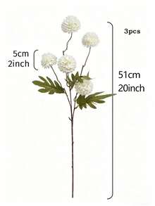 3件組 20英吋秋季蒲公英仿真花，人造球形菊花，柔軟人造雛菊，絲絨球形長莖仿真花，客廳家居裝飾，人造高植栽，廚房、聖誕、秋季、萬聖節家居裝飾 - 彩色 - 查看 10