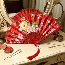 1件花卉印花蕾絲摺疊手扇附流蘇，復古優雅風格，便攜式夏季涼爽、婚禮、派對、Cosplay與旗袍配件 - 蕾絲牡丹折扇 - 查看 5