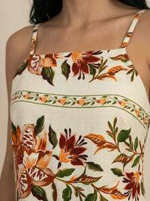 Short Dress With Zipper In The Back, Printed Summer Design. - Mocha Brown - View 4