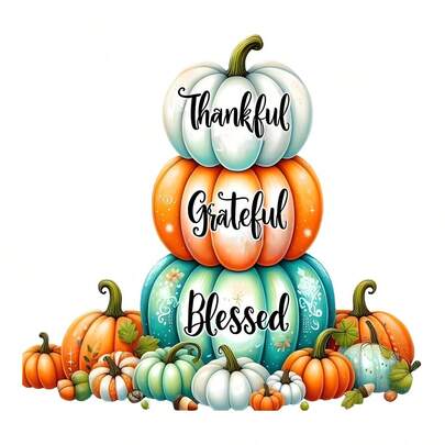 1pc/2pcs/3pcs DTF Heat Transfer Stickers - Pumpkin Pile Thanksgiving Blessings Autumn And Thanksgiving Vinyl Heat Transfer Decals, Suitable For Fabric, Clothing, Bags, Hats - Easy DIY Heat Transfer Decals (No Sewing Required)