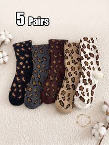 10/5/1 Pair Pack, Women's Leopard Print Mid-Calf Socks, Vintage Animal Pattern Breathable Calf Socks - Multicolor - View 7