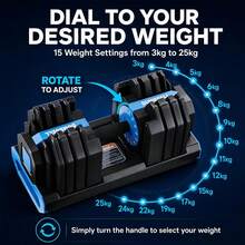 AYAYM Adjustable Dumbbells Set Singel, Pair, Muscle Building, Strength Training, Adjustable Weights For Home Gym, Space Saving 15 In 1, Locking Mechanism 25KG - Blue - View 2