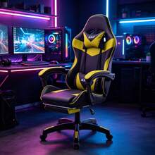 Professional Gaming Chair With Footrest – Swivel Office Chair With Lumbar Support, Casters, And Desk Functionality – Suitable For Home Office And PC Gaming - Yellow - View 1