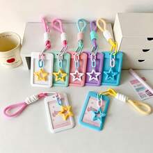 1pc - 2D Colorful Card Holder, Ins Minimalist Five-Pointed Star Slide Cover ID Card Protector Student School Card Storage Pendant, First Day Of School - Multicolor - View 3