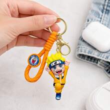 Miniso Naruto Uzumaki Running Pose Character Keychain With Orange Braided Loop Strap And Gold Clip For Backpack Handbag Keys, Birthday Christmas Gift - Orange - View 1