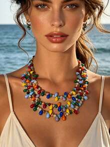 1pc Summer Fresh Ins Niche Luxury Dopamine Handmade Beaded Asymmetrical High-End Vacation Necklace - Dopamine Necklace - View 2