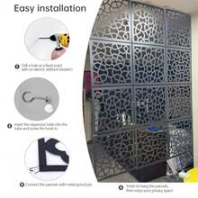 12 Pcs PVC Hanging Room Divider, Thick Decorative Flower Design Room Divider Partitions Panel Screen For Decorating Bedroom Dining Kitchen Office Studio Restaurant Hotel Decor - Black - View 4