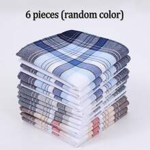 6pcs Men's Handkerchiefs, Pure Cotton Material, Elegant Pattern, Various Colors, Strong Water Absorption, Breathable, Size 15.7x15.7 Inches - Multicolor - View 9