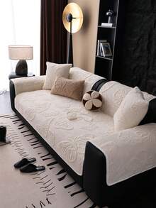 1pc Beige Butterfly Pattern Plush Sofa Cushion, Thickened Sofa Protector For Autumn/Winter, Soft And Delicate Texture, Machine Washable And Hand Washable, Pet-Friendly, All-Season Use, Suitable For Living Room, Bedroom, Single, Double, Triple, Quadruple Seater Sofas - Beige - View 7