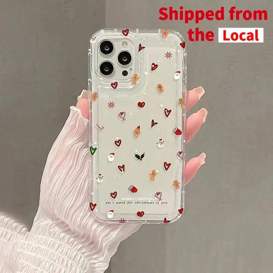 Funda transparente a prueba de golpes para teléfono, con diseño de muñeco de nieve navideño y corazón, compatible con iPhone 16, 15, 14, 13, 12, 11, XS, XR, X, 7, 8, 12/13 Mini Plus Pro Max SE, perfecta para cumpleaños, San Valentín, regalos para chicos o novias. - transparente - Ver 1