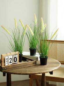 1 Potted Artificial Bristlegrass, Sunflower & Butterfly Grass Mini Plants With Black Pots. Plastic Faux Greenery For Home, Indoor Spaces, Office, Dining Table, Farmhouse Courtyard And Bathroom Decor. - Multicolor - View 3