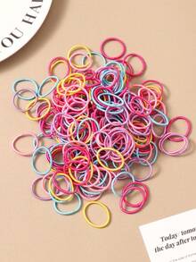 100pcs Women's Colorful Elastic Hair Bands And Small Finger Rings, Daily Casual Hair Accessories For Back To School Season - 彩色 - 查看 6
