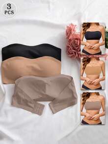 3-Piece Set Of Elegant And Comfortable Seamless One-Shoulder Bras For Women, Multicolor - Burgundy - View 12