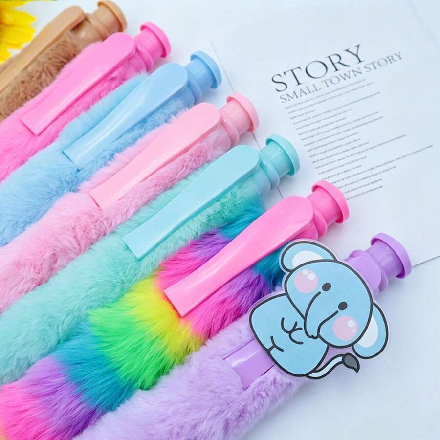 1pc 28CM Jumbo Large Plush Ballpoint Pen, Creative Rainbow Colorful Fuzzy Pen, Clickable Cute Rainbow Design, Cute Learning Stationery, Teacher Grading Pen, Office Supplies - Multiple Colors and Random Styles - View 1