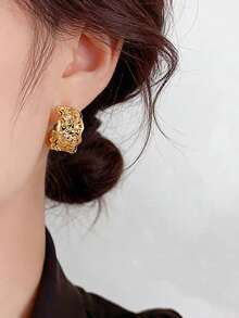 1 Pair Fashionable New Zirconia C-Shaped Mesh Copper Earrings For Women, No Piercing Ear Clips, Elegant Elegant Jewelry, Suitable For Daily Wear And Holiday Gifts - Ear Clip - View 3