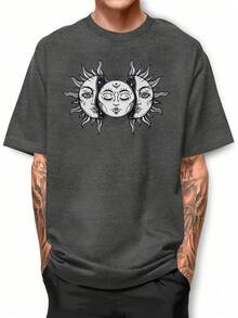 Basic Cotton T-Shirt With Round Neck, Moon And Solar Eclipse Design - Chumbo - View 1