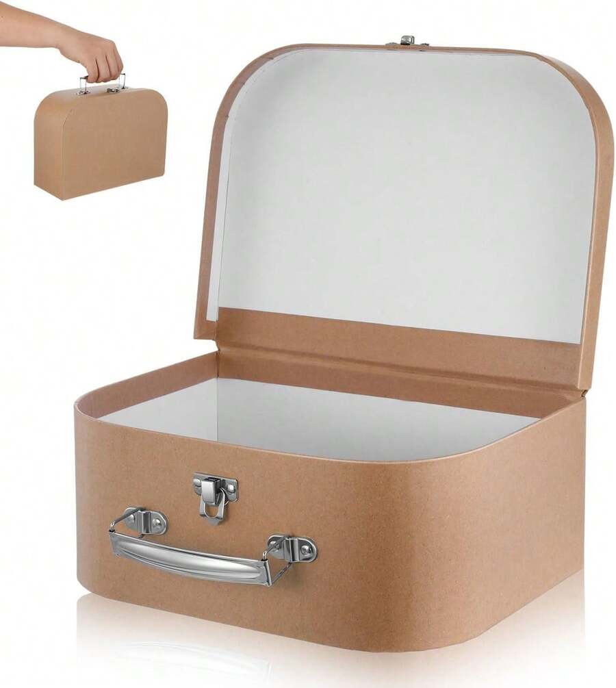 Mipcase Maleta de Cartón Vintage con Asa Metálica, Caja de Regalo Decorativa de Papel Kraft para Bodas, Cumpleaños, Manualidades y Almacenamiento de Fotos (Marrón Claro) - 1 - Ver 1