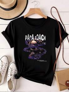 Damen-T-Shirt mit Aufdruck "Papa Roach Rock Nu Metal", Used-Look, Größe L - Schwarz - Übersicht 1