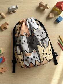 1pc Drawstring Backpack, Multi-Scenario Universal, Extra Large Capacity, Ultra Lightweight & Portable, Durable, High Aesthetic, Foldable Storage Bag, Cat Pattern Drawstring Fitness Sports Backpack, Dust-Proof Storage, Suitable For Outdoor Travel, Fitness, Daily Commute And School Use - Multicolor - View 4