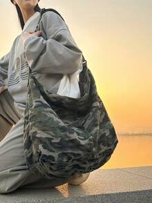 Women's Large Canvas Camouflage Green Tote Bag Street Style Crossbody Shoulder Bag Travel Essential Chic Green Purse For Camping Hiking Back To School - 彩色 - 查看 6
