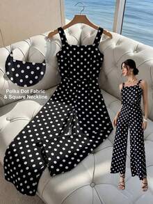 Holidaya Mono bohemio floral de verano casual y de vacaciones, con tirantes anchos, silueta clásica, tela suave y cómoda, pierna ancha - Negro1 - Ver 2
