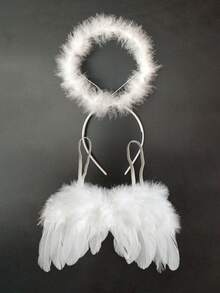 2pcs/Set Newborn Angel Wings And Halo Headband Cupid Costume Photography Props Set, Suitable For Baby 100 Days Photo Shoot, Gender Reveal Party And Gift Party, Baptism Gift, Suitable For Expectant Mother Gift - Multicolor - View 18