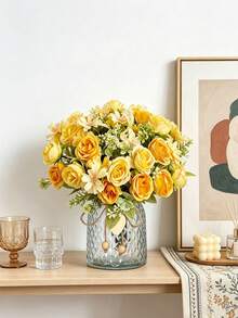 1pc Artificial Rose & Hydrangea Bouquet, Suitable For Vase, Wedding, Home, Outdoor Garden Decor, Valentine's Day, Gift, Birthday, Graduation Celebration - Yellow - View 9