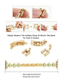 Huastonband 女款金色手鍊錶帶，適用於 ，時尚鑽石鑲嵌花卉設計金屬不鏽鋼腕帶，相容 38/40/41/42/44/45/46/49mm 系列 Ultra/SE/S11/S10/S9/S8/S7/S6/S5/S4/S3，優雅夏季女款珠寶金色海灘配件 - 金色 - 查看 12