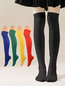 1 Pair Girls Solid Color Knee-High Socks, Versatile Over-The-Knee Socks Suitable For 8-16 Years Old Girls Daily Wear, Party, Holiday And Gift - Multicolor - View 2