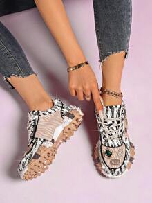 2026 Spring Women's Rhinestone Sneakers, Breathable Water Diamond Casual Outdoor Flat Shoes, Fashion Versatile Platform Party Shoes - Multicolor - View 4