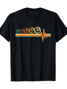 Unisex Men's Black T-Shirt 100% From Allseason Apparel - Casual Short-Sleeve T-Shirt With A Colorful Billiards Heartbeat Graphic And A Geometric Billiards Player. - 黑色 - 查看 1