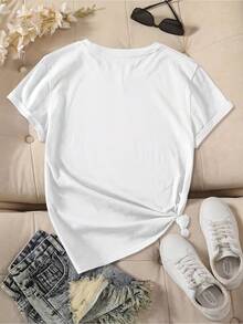 Y2K Style Women's Cotton T-Shirt, 1 Piece Of Plus Size Women's Summer Clothing, With "You Go, / MALIBU / CALIFORNIA" Print And California Tropical Fruit Motifs. - 白色 - 查看 2