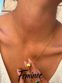 Frminee 1pc 18k Gold-Plated Star Stainless Steel Necklace, Women's Fashion Jewelry Accessory, Suitable For Daily Vacation Wear And Holiday Gifts - Multicolor - View 4