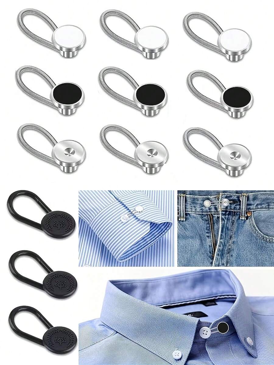12pcs Men's Shirt Collar Tie Extender, Elastic Button Extender Suitable For Dress Shirts, Ties And Men's Dress Shirts Half Size Neck Extender, Men's Novelty Buttons, Cuff Extender - Multicolor - View 1