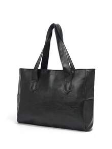 Dedoo Women's Large Commuter Tote Bag, Solid Color Soft Faux Leather, Wide Stitched Handle, Side Pockets, Large Capacity, Minimalist Business Casual, All-Season - Black - View 7