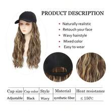 Baseball Cap Wig, Natural Wavy Hair Extensions With Hat, Heat-Resistant Synthetic Adjustable Wig, Black Cap Wig, Suitable For Women And Girls (B-M Brown Blonde) - Brown Highlight - View 2