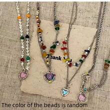 Collar de Corazón Colorido con Diseño de Nicho, Dulce y Fresco, Cadena de Clavícula para Chica Hot, Nuevo Conjunto de Chica Dopamina - Multicolor - Ver 2