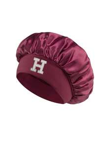 1pc Unisex Satin Sleep Bonnet For Natural Curly Hair – A-Z Letter Pearl Print, Customizable Hair Accessories For Men Women, Ideal For Vacation - Burgundy - View 31