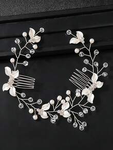 KOVLYNE 1Pc Elegant Pearl & Crystal Bridal Hair Vine Comb, Floral Wedding Hair Accessories For Women - Multicolor - View 2