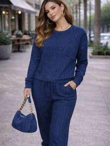 Women Two-Piece Outfits - Navy Blue - View 7