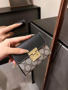 時尚絎縫百搭女款錢包、手拿包、名片夾、Y2K龐克零錢包、刺繡錢包、多功能多格短錢包，適合辦公、旅行、度假、節慶，時尚復古風，中性卡夾 - 黑色 - 查看 7